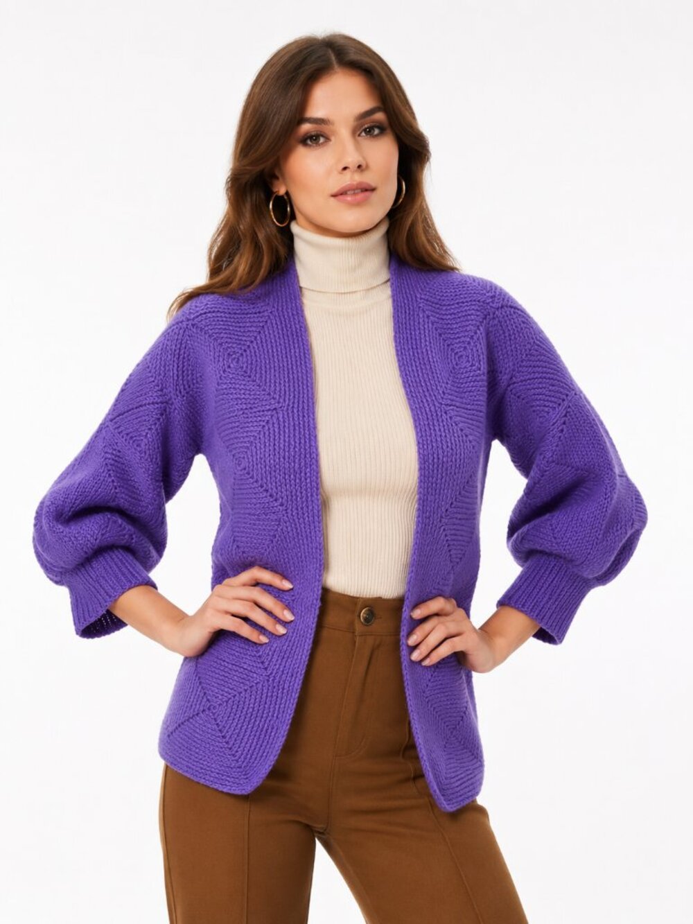 VINTAGE 70s Hand Crochet Knit Purple Cardigan Sweater M/L